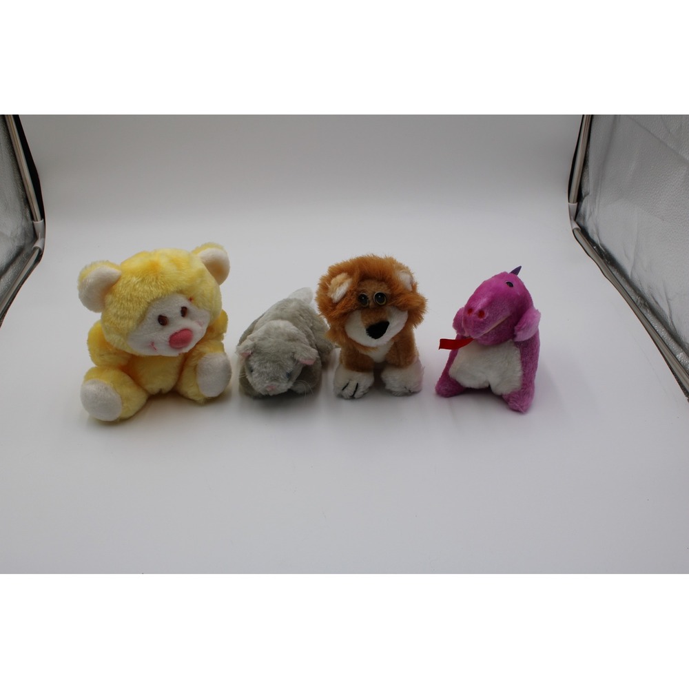 Commonwealth Plush Animal Lot Yellow Bear Brown Lion Gray Cat Pink Dragon 4pc
